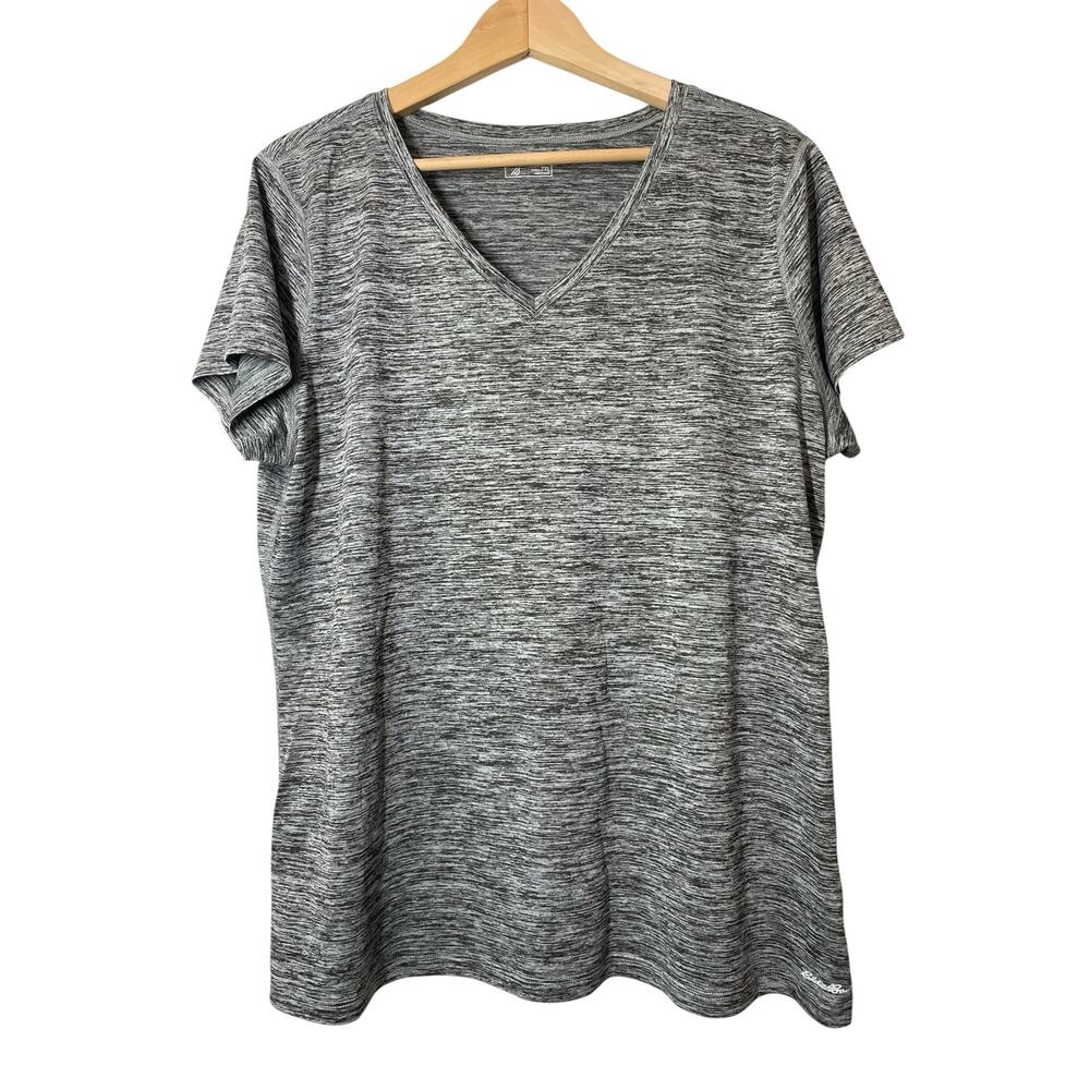 Eddie Bauer Womens Workout Shirt Top Black Gray Space Dye XXL 2XL Tee V-Neck